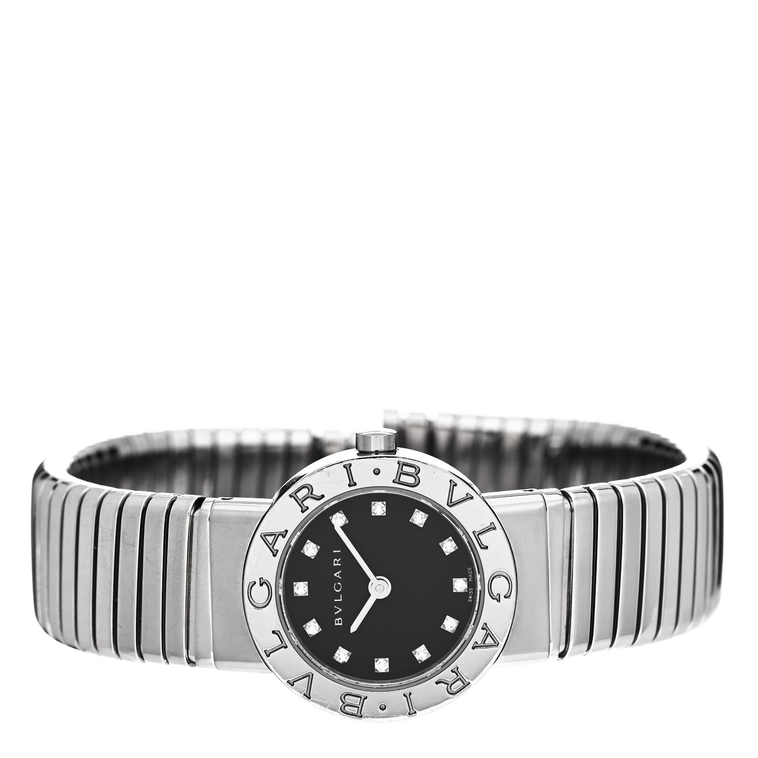 Bulgari Stainless Steel Diamond 23mm Tubogas Quartz Watch Black 2 of 4