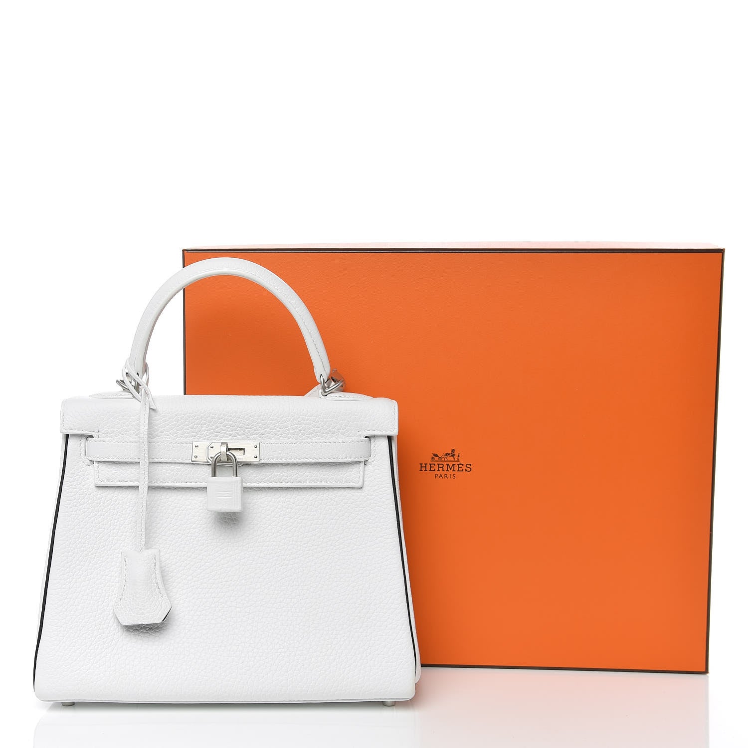Hermes Taurillon Clemence Horseshoe Kelly Retourne 25 White Black 43 of 43