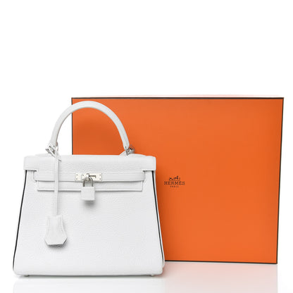 Hermes Taurillon Clemence Horseshoe Kelly Retourne 25 White Black 43 of 43