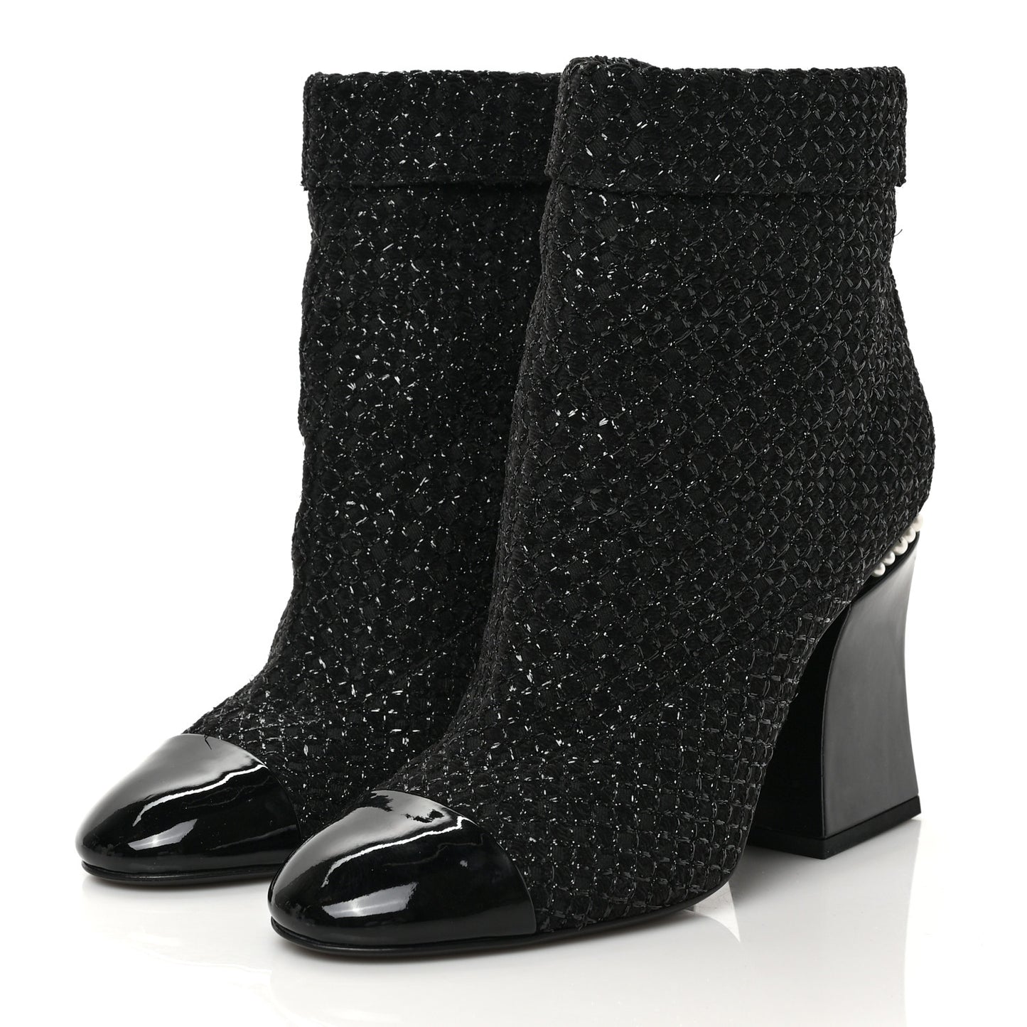 Tweed Pearl Cap Toe Boots 39.5 Black