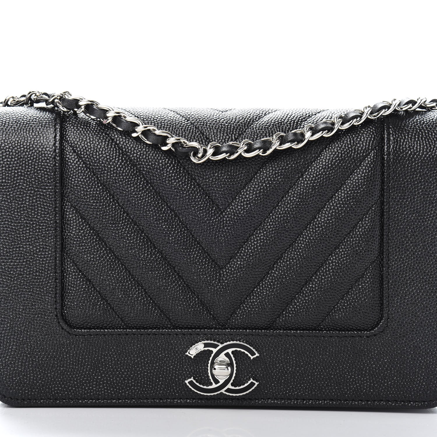 Chanel Caviar Chevron Quilted Vintage Mademoiselle Wallet On Chain WOC Black 11 of 12