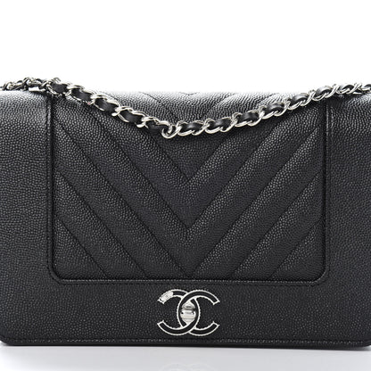 Chanel Caviar Chevron Quilted Vintage Mademoiselle Wallet On Chain WOC Black 11 of 12