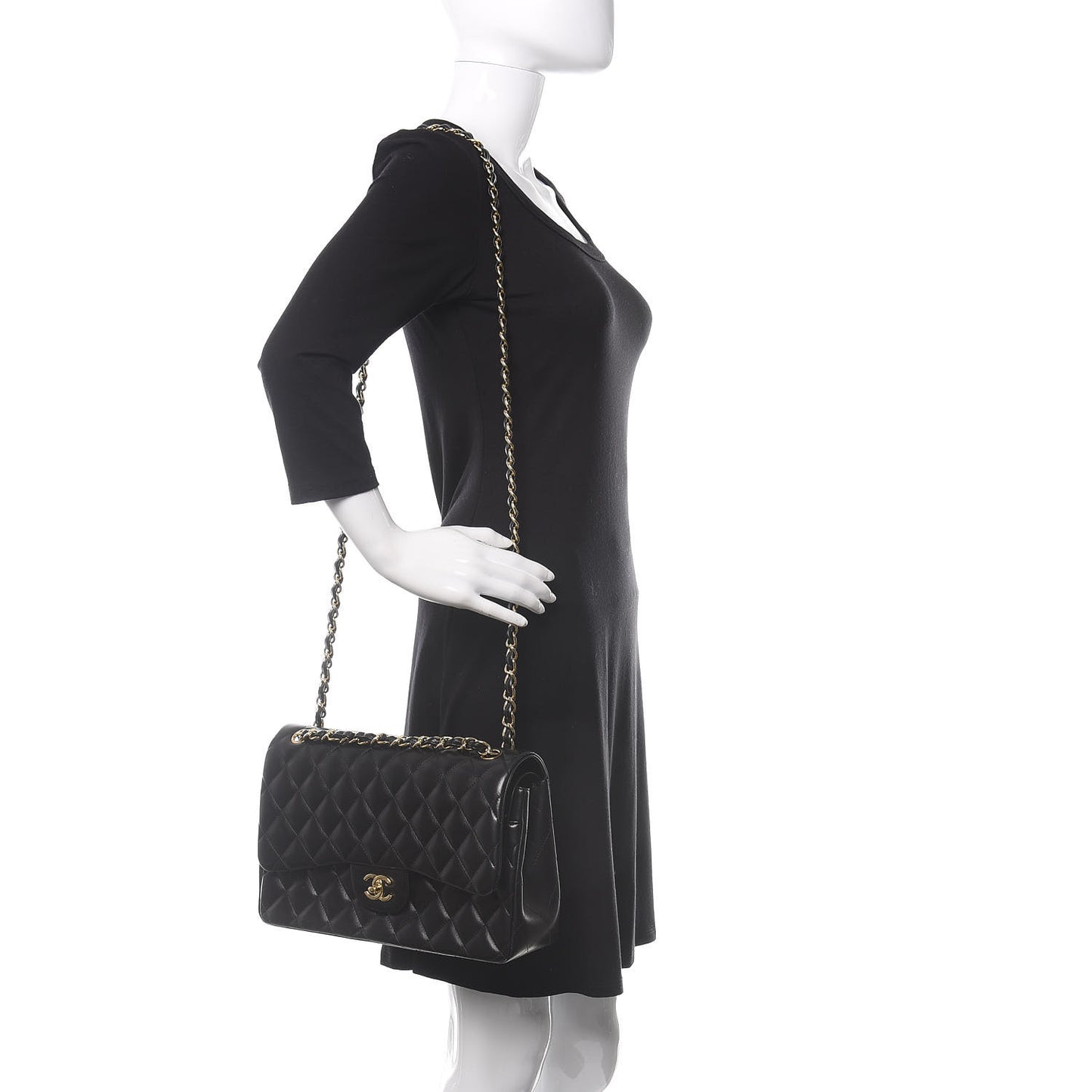 Lambskin Quilted Jumbo Double Flap Black