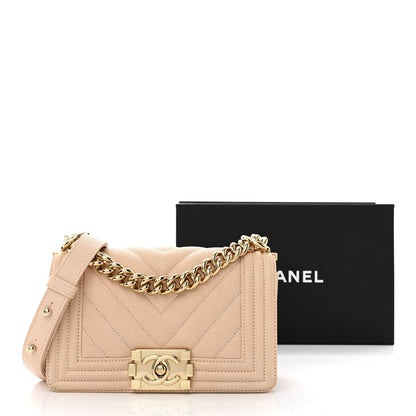 Chanel Caviar Chevron Quilted Small Boy Flap Light Beige 11 of 11