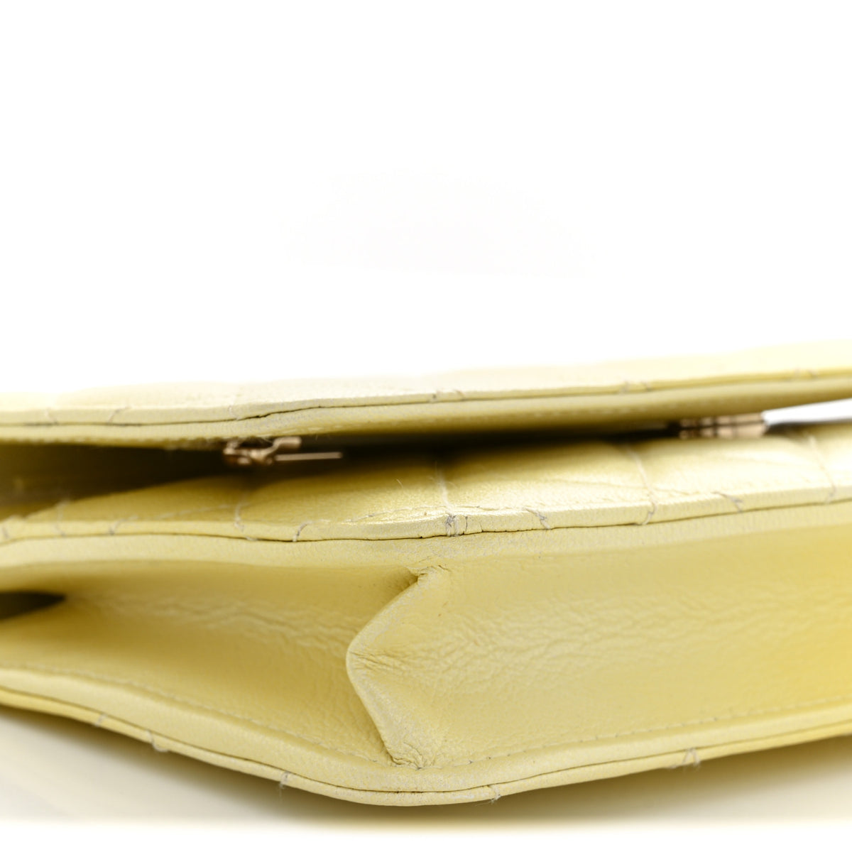 Iridescent Goatskin Quilted Wallet on Chain WOC Light Yellow