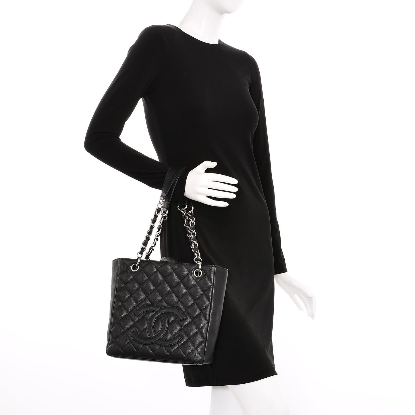 Caviar Quilted Petit Shopping Tote PST Black