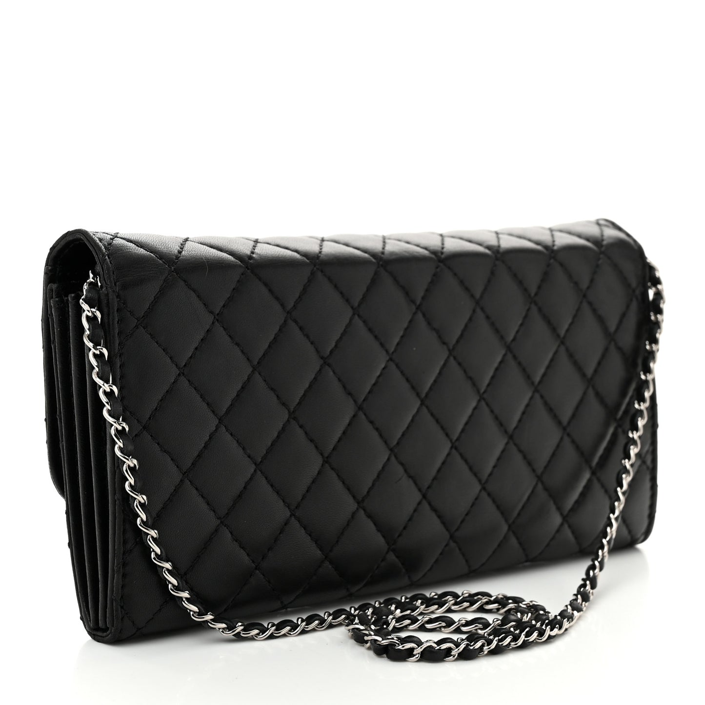 Lambskin Quilted East West Flap Clutch  Black