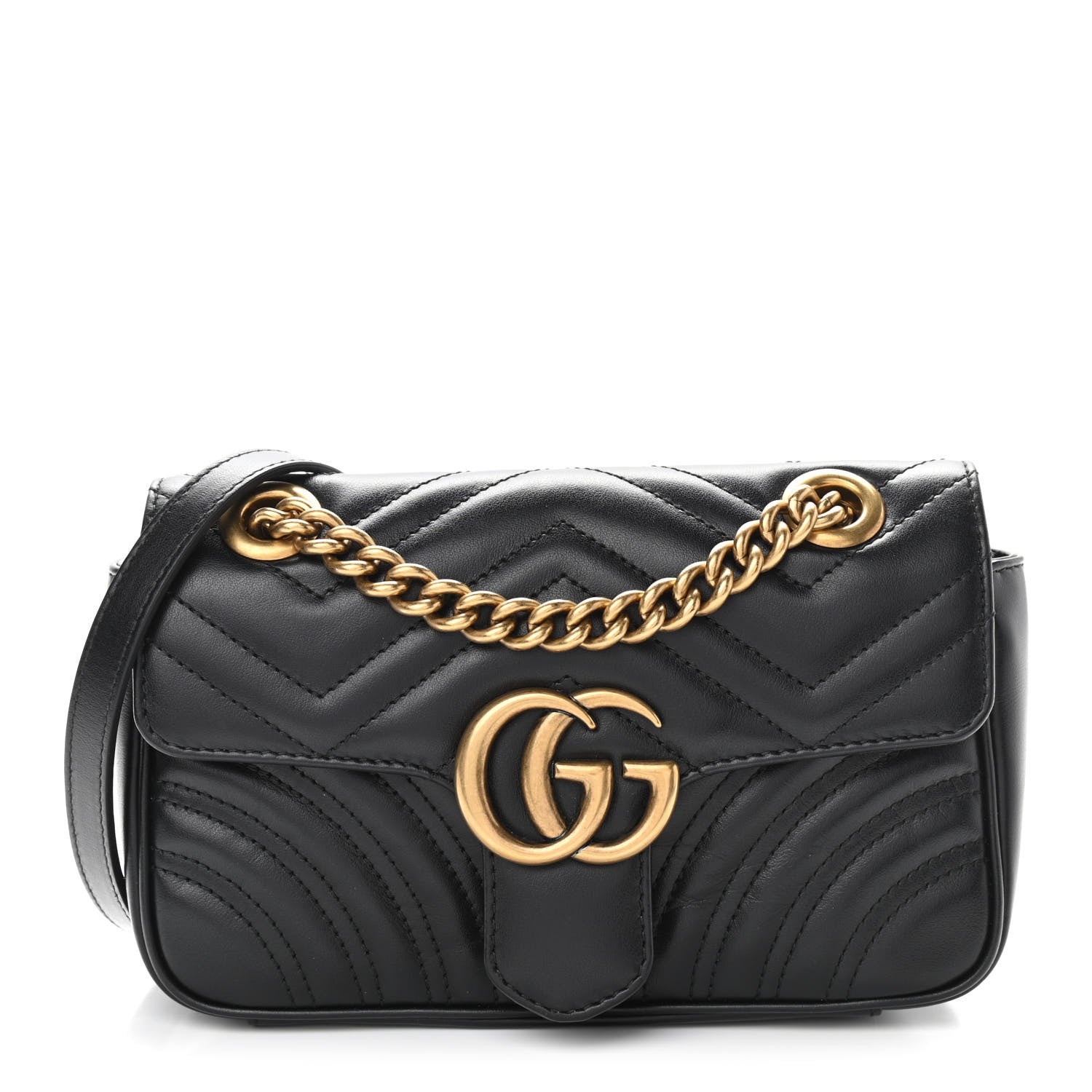 Gucci Calfskin Matelasse Mini GG Marmont Shoulder Bag Black 1 of 13
