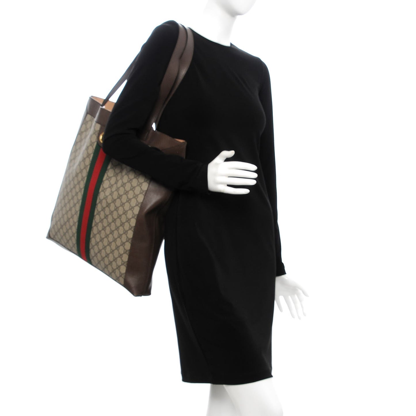 GG Supreme Monogram Web Large Ophidia Vertical Shopping Tote Brown