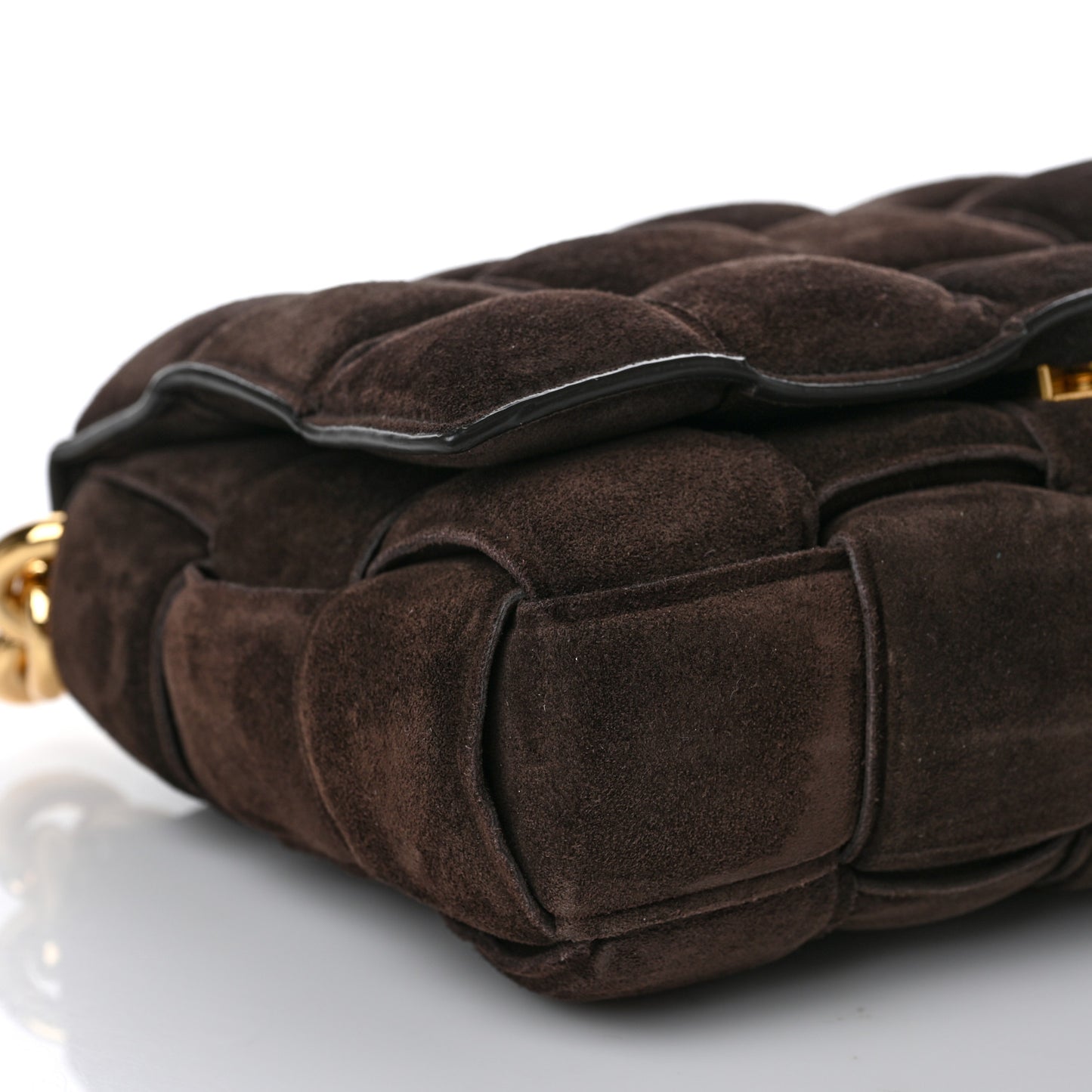 Suede Maxi Intrecciato Padded Chain Cassette Crossbody Bag Fondant