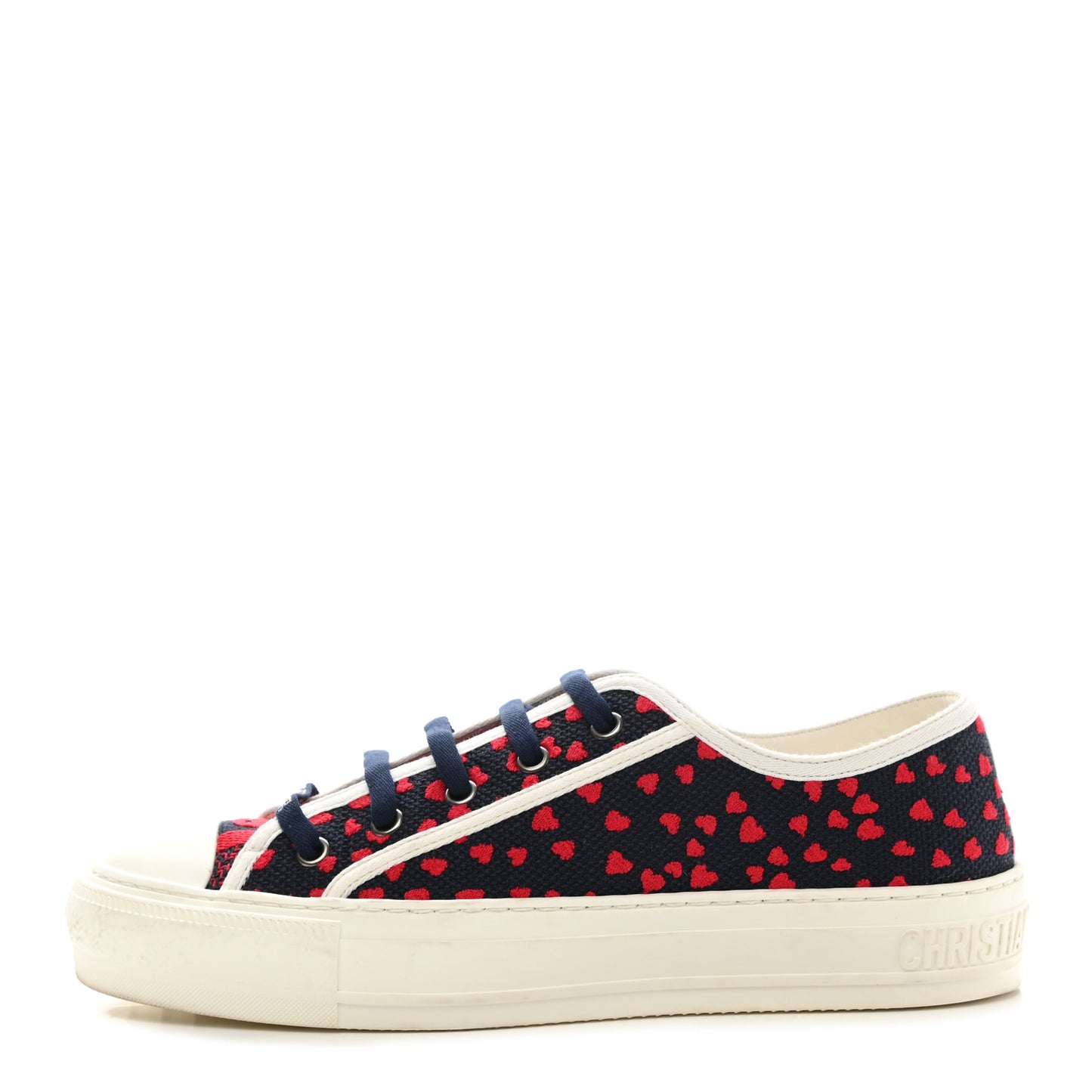 Canvas Pop Heart Embroidered Womens Walk'N'Dior Low Top Sneakers 38 Deep Blue Red