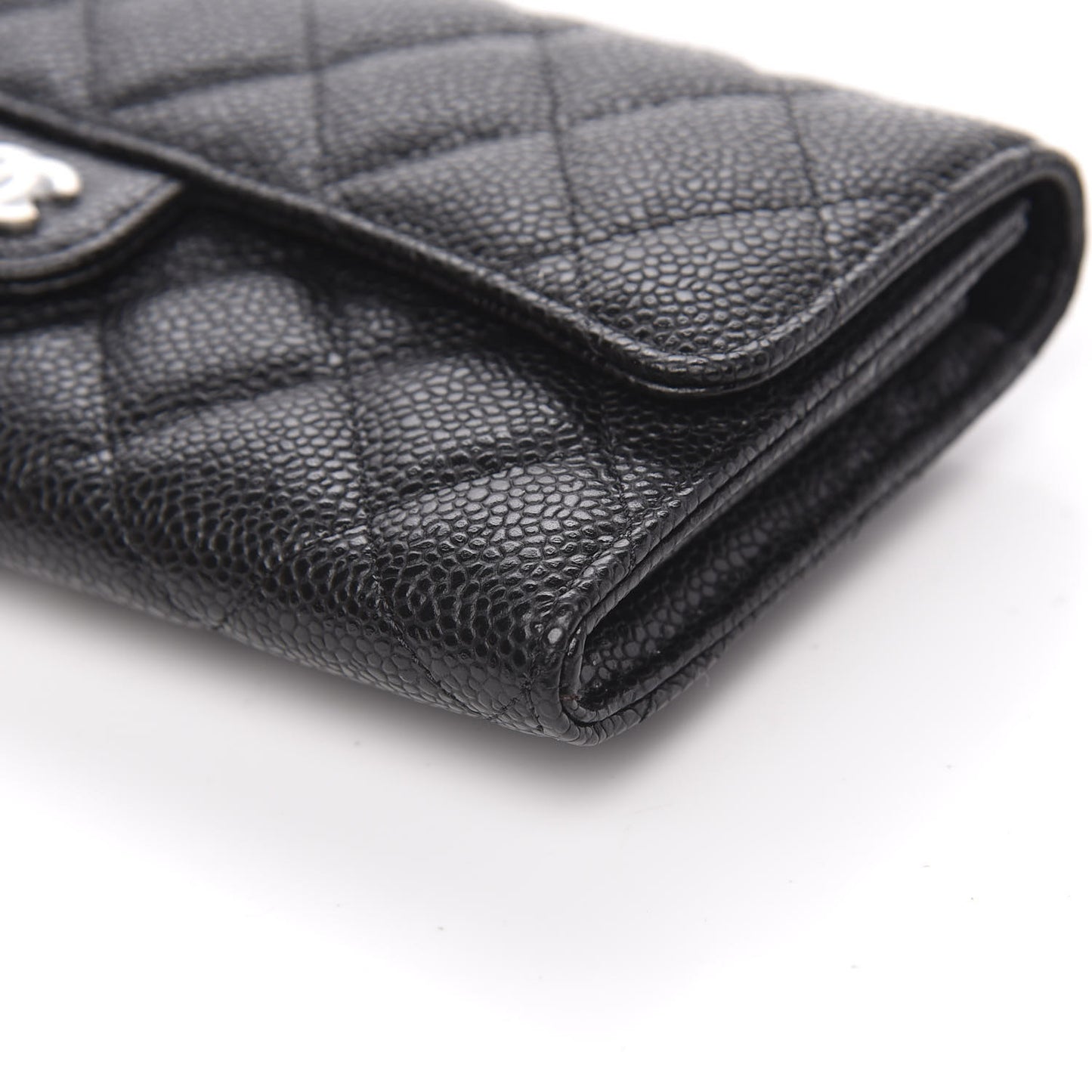 Caviar Quilted Large Gusset Flap Wallet Black