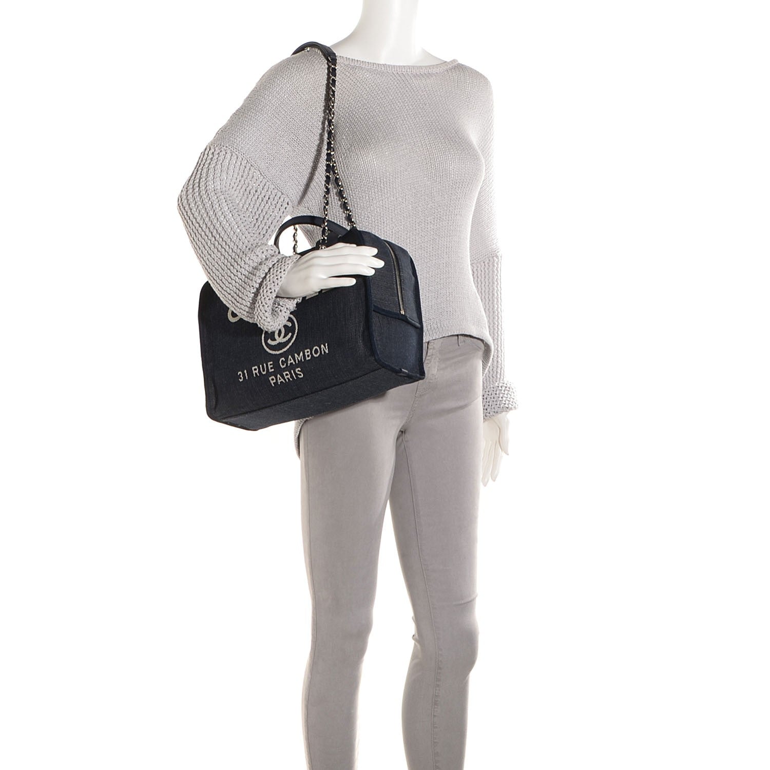 Chanel Denim Deauville Bowling Bag Dark Blue 2 of 8