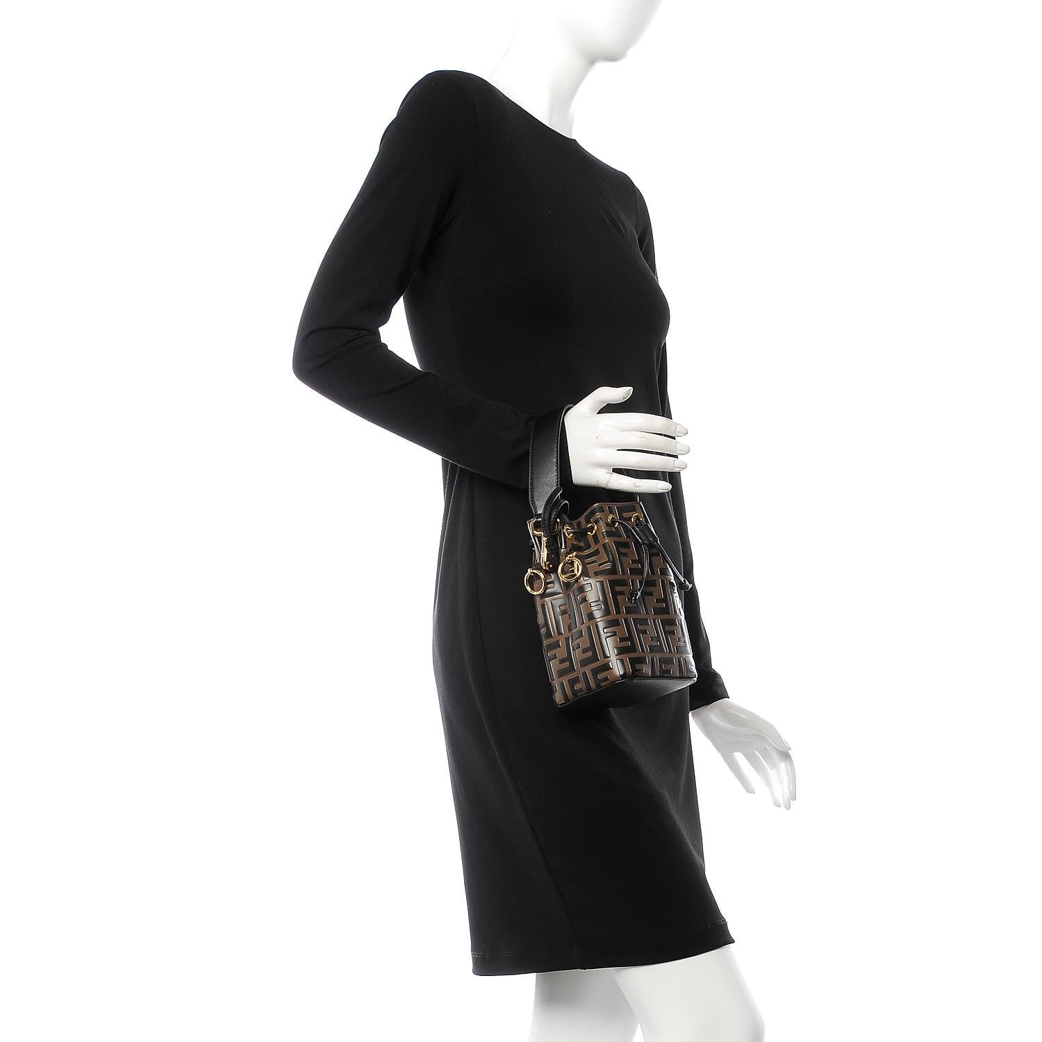 Fendi Vitello Liberty F is Fendi Bi-Color FF 1974 Embossed Mini Mon Tresor Bucket Bag Maya Black 2 of 14