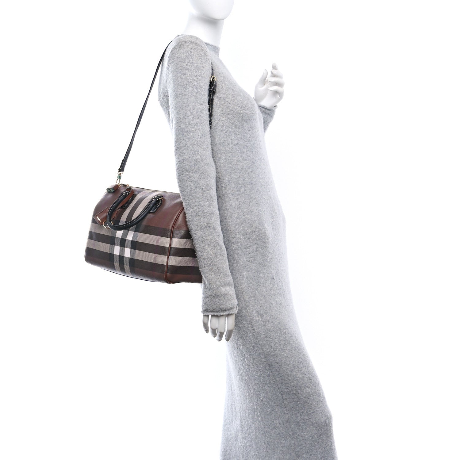 Burberry E-canvas Check Bowling Bag Dark Birch Brown 2 of 10
