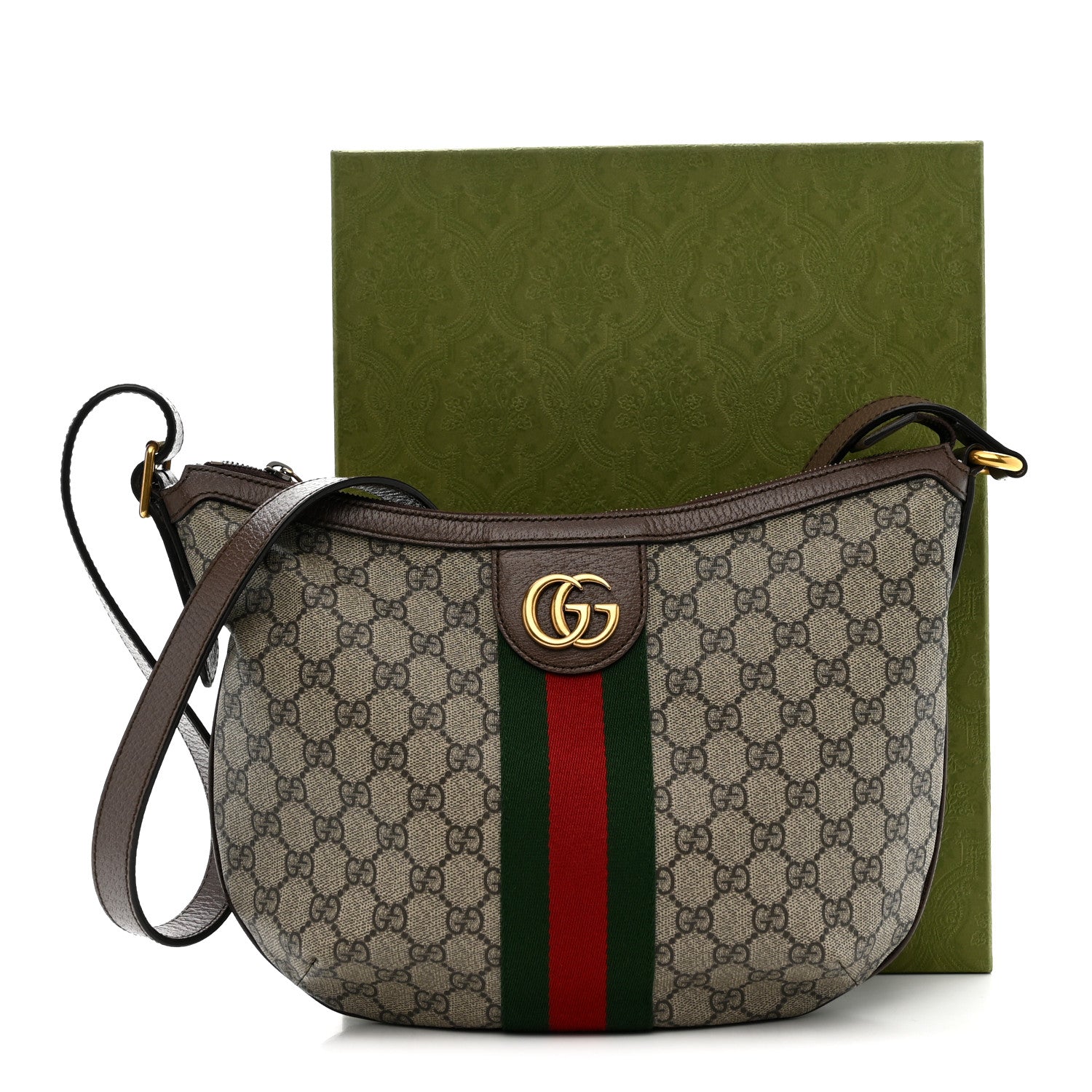 Gucci GG Supreme Monogram Web Small Ophidia Half Moon Hobo Brown 11 of 11