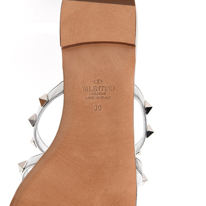 Valentino Garavani Metallic Nappa Rockstud Caged Flat Slide Sandals 39 Silver 6 of 9