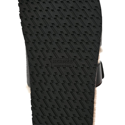 Hermes Calfskin Woolskin Womens Chypre Sandals 36 Black Ecru 6 of 12