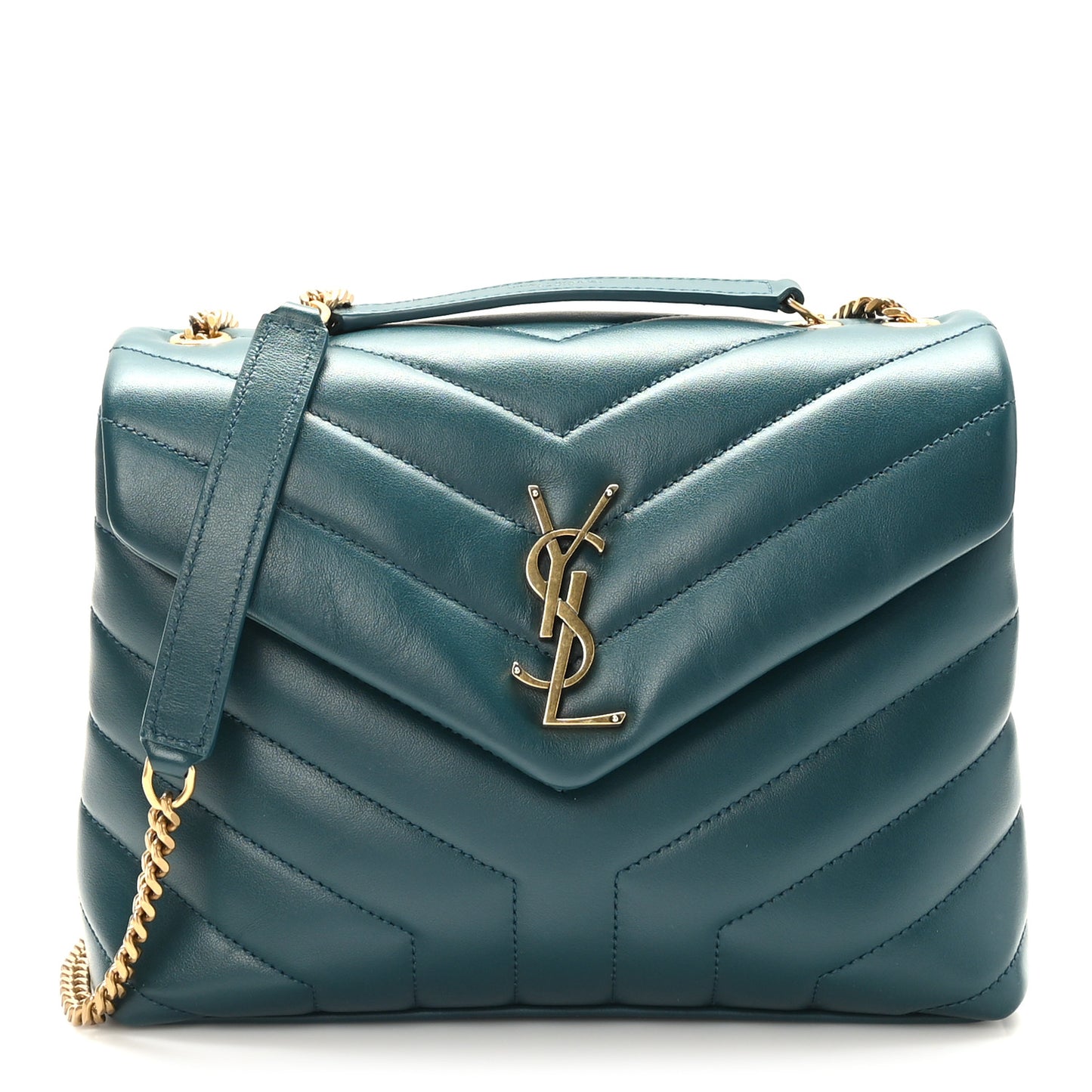 Calfskin Y Quilted Monogram Small Loulou Chain Satchel Sea Turquoise
