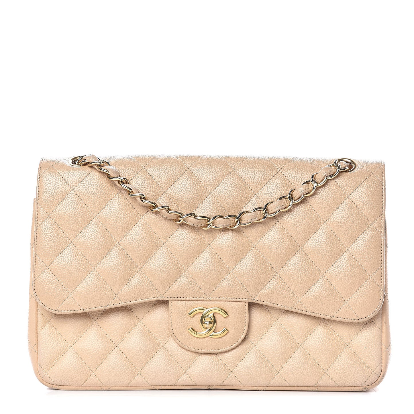 Caviar Quilted Jumbo Double Flap Beige Clair