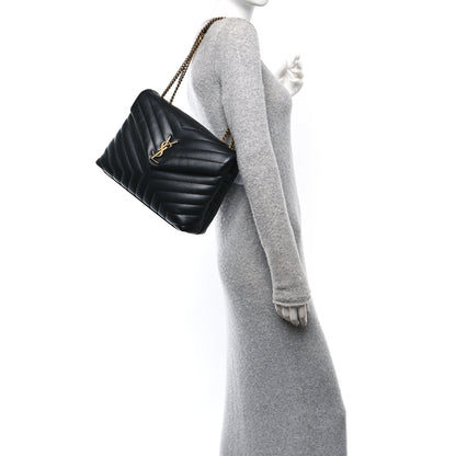 Saint Laurent Calfskin Y Quilted Monogram Medium Loulou Chain Satchel Black 2 of 9