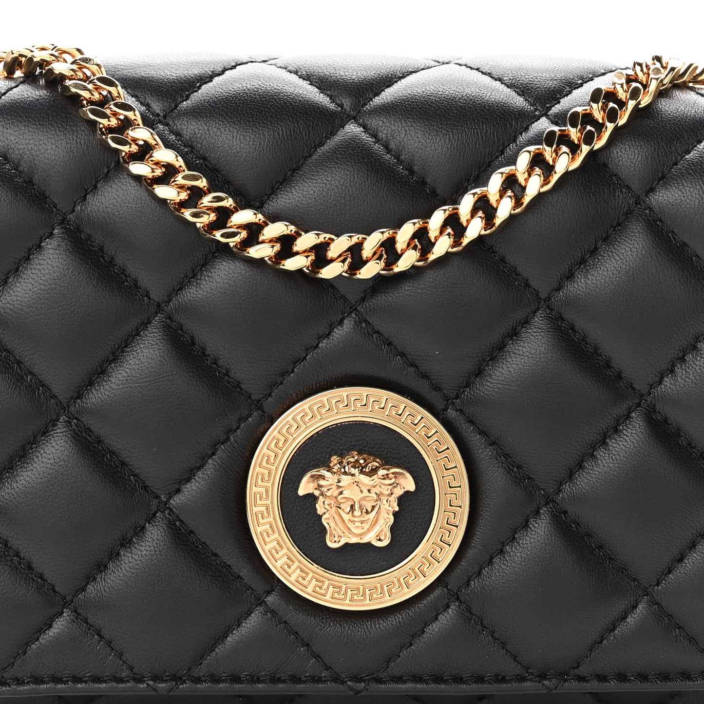 Nappa Quilted Small Medusa Chain Crossbody Black