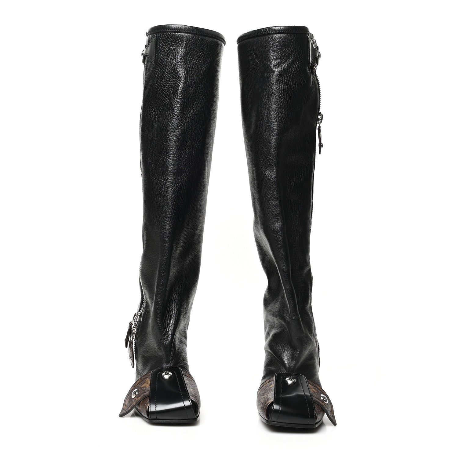 Louis Vuitton Calfskin Monogram Patti Wedge Tall Boots 36 Black 2 of 7