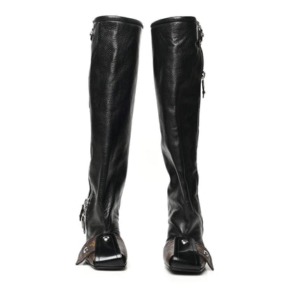 Louis Vuitton Calfskin Monogram Patti Wedge Tall Boots 36 Black 2 of 7