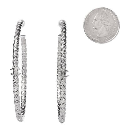 Chanel Crystal CC Hoop Earrings Silver 2 of 5