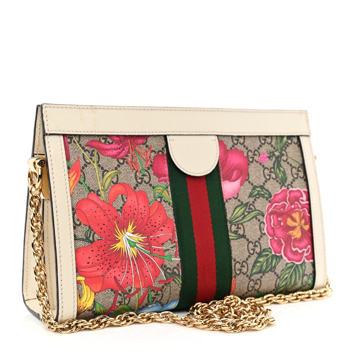 Gucci GG Supreme Monogram Flora Web Small Ophidia Chain Shoulder Bag White 3 of 10