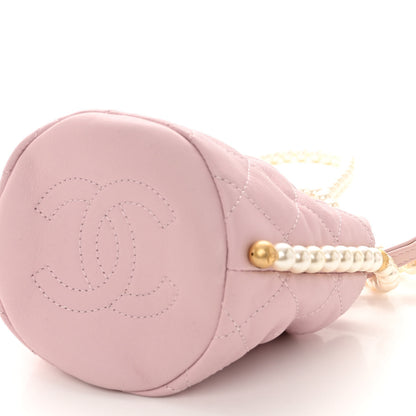 Chanel Calfskin Quilted Pearl Mini About Pearls Drawstring Bucket Light Pink 10 of 10