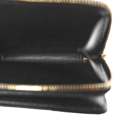 Saint Laurent Grain De Poudre Matelasse Chevron Monogram Compact Zip Around Wallet Black 5 of 8