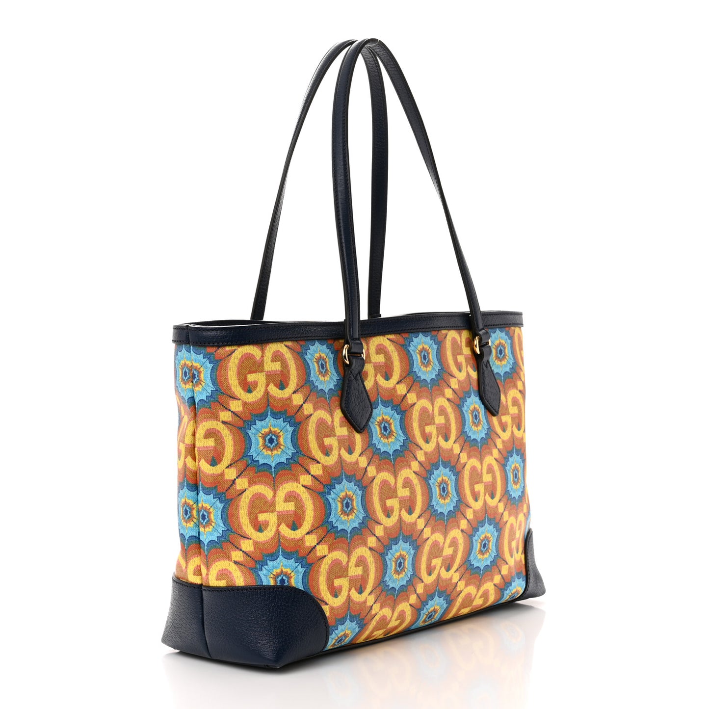 GG Supreme Kaleidoscope Calfskin Script Logo Gucci 100 Tote Bag Blue Orange Multicolor Blue Agata