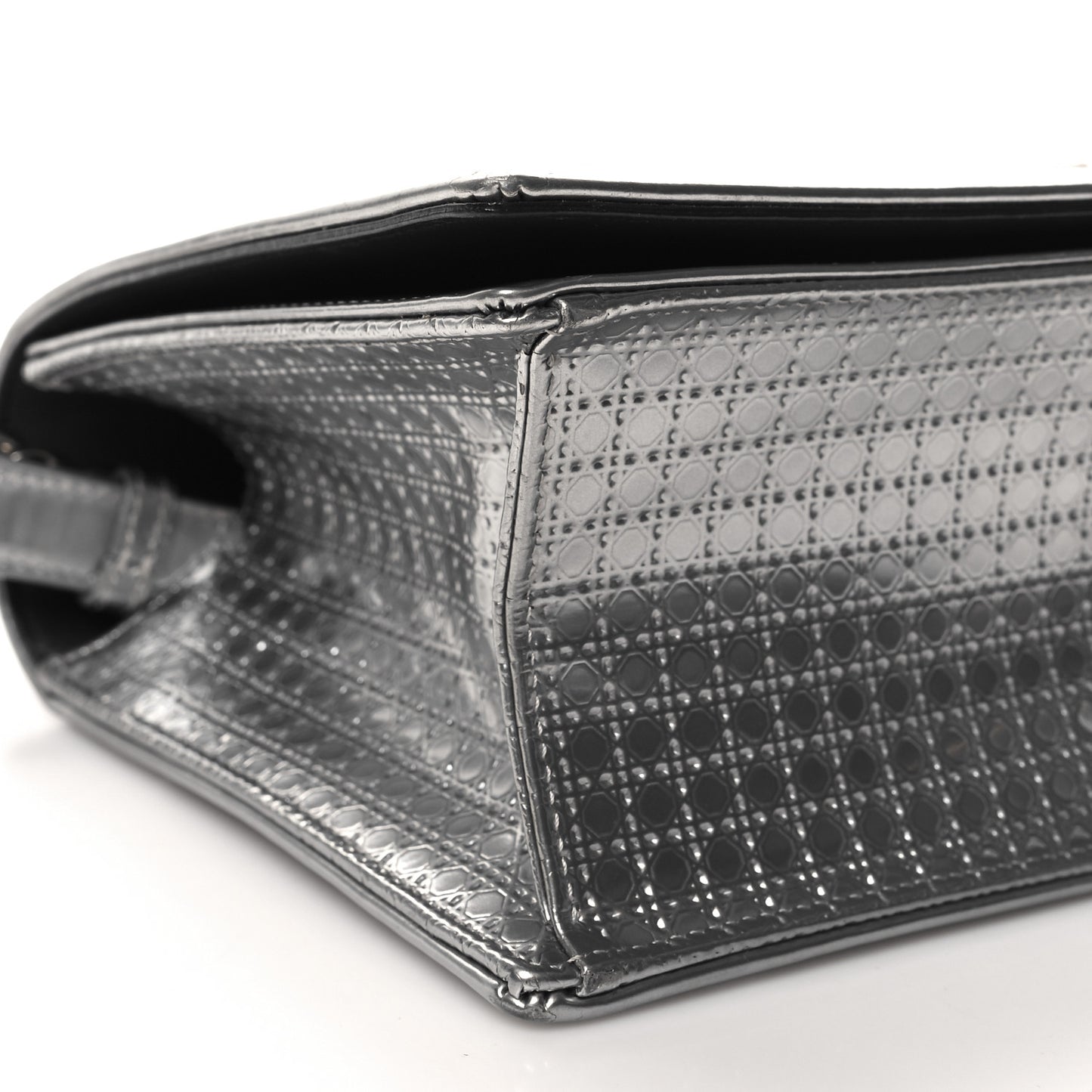 Metallic Patent Micro-Cannage Medium Diorama Flap Bag Silver