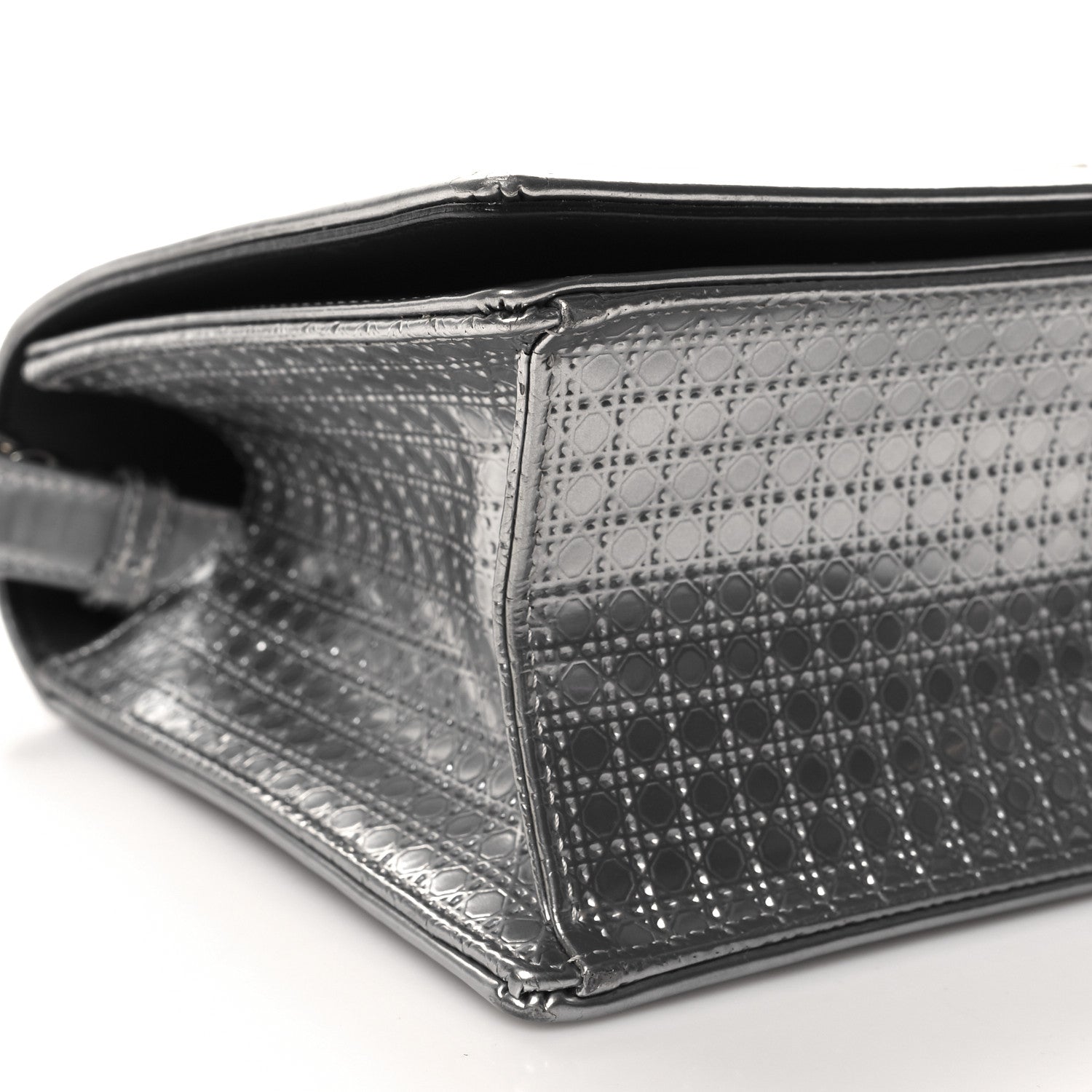 Christian Dior Metallic Patent Micro-Cannage Medium Diorama Flap Bag Silver 8 of 9