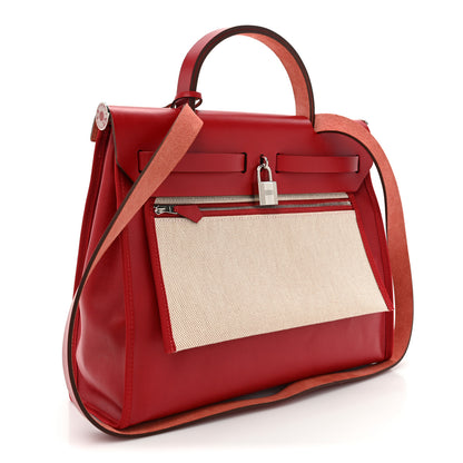 Hermes Toile H Berline Vache Hunter Herbag Zip PM 31 Rouge Piment Ecru 4 of 11