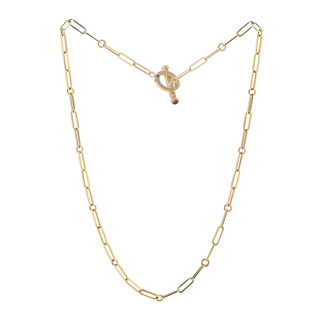 Roberto Coin 18K Yellow Gold Diamond Pink Tourmaline Tiny Treasures Link Chain Necklace 3 of 5