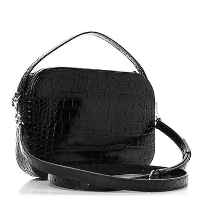 Balenciaga Shiny Calfskin Logo Crocodile Embossed S Everyday Camera Bag with Handle Black 2 of 4