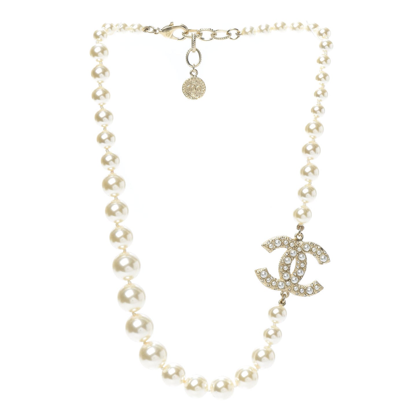 Pearl CC 100th Anniversary Necklace Light Gold