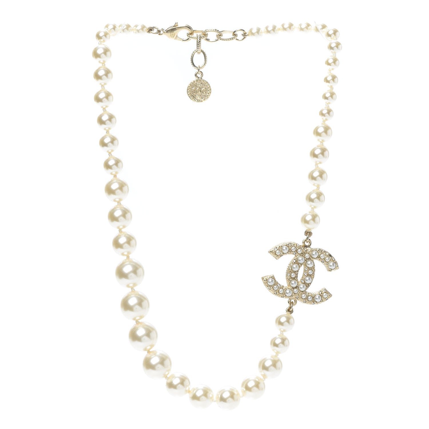 Chanel Pearl CC 100th Anniversary Necklace Light Gold 3 of 4