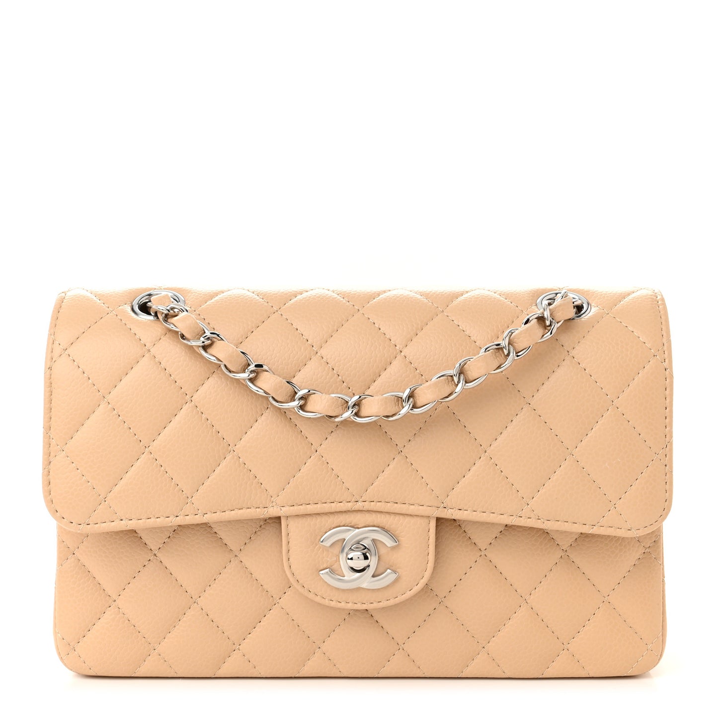 Caviar Quilted Small Double Flap Beige