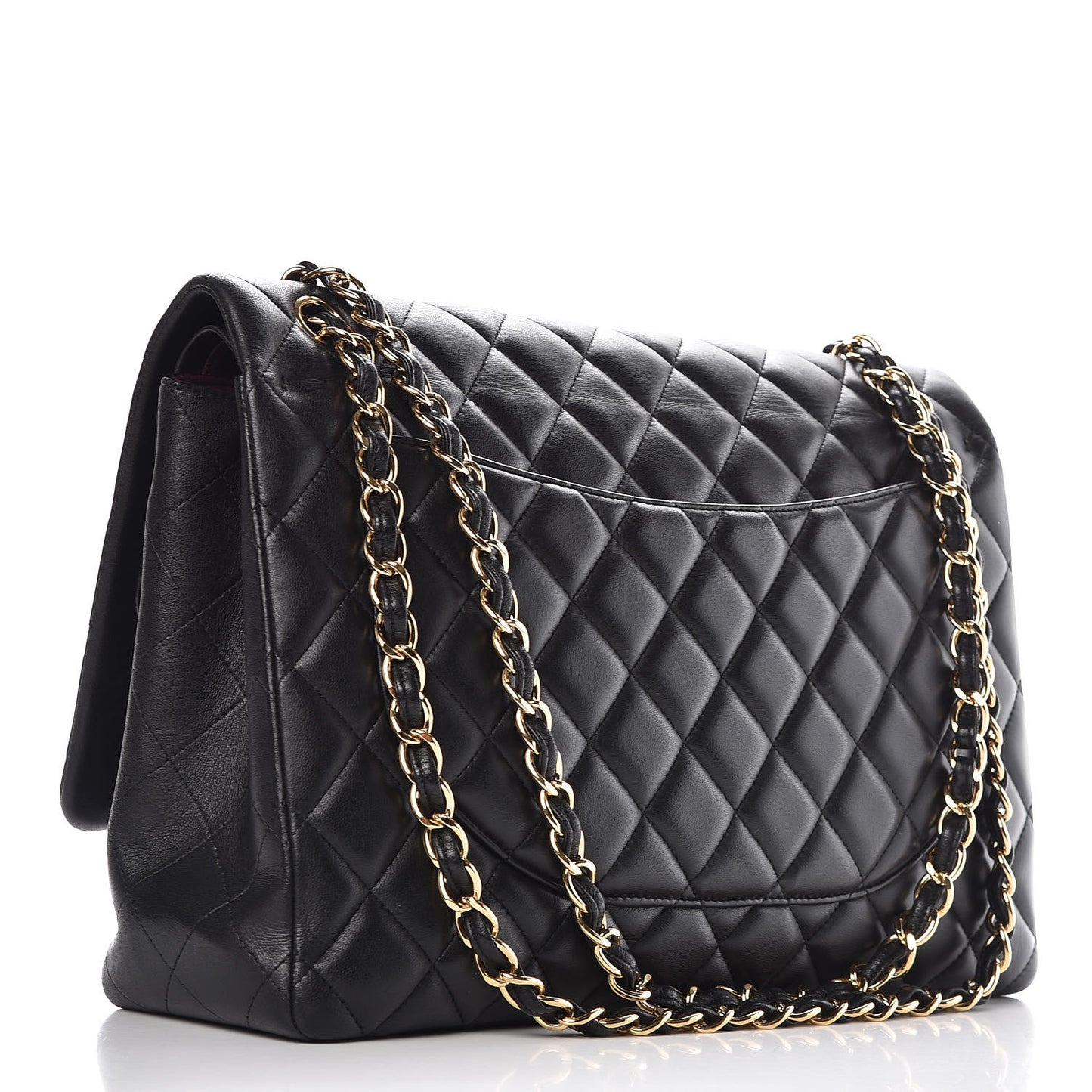 Lambskin Quilted Maxi Double Flap Black