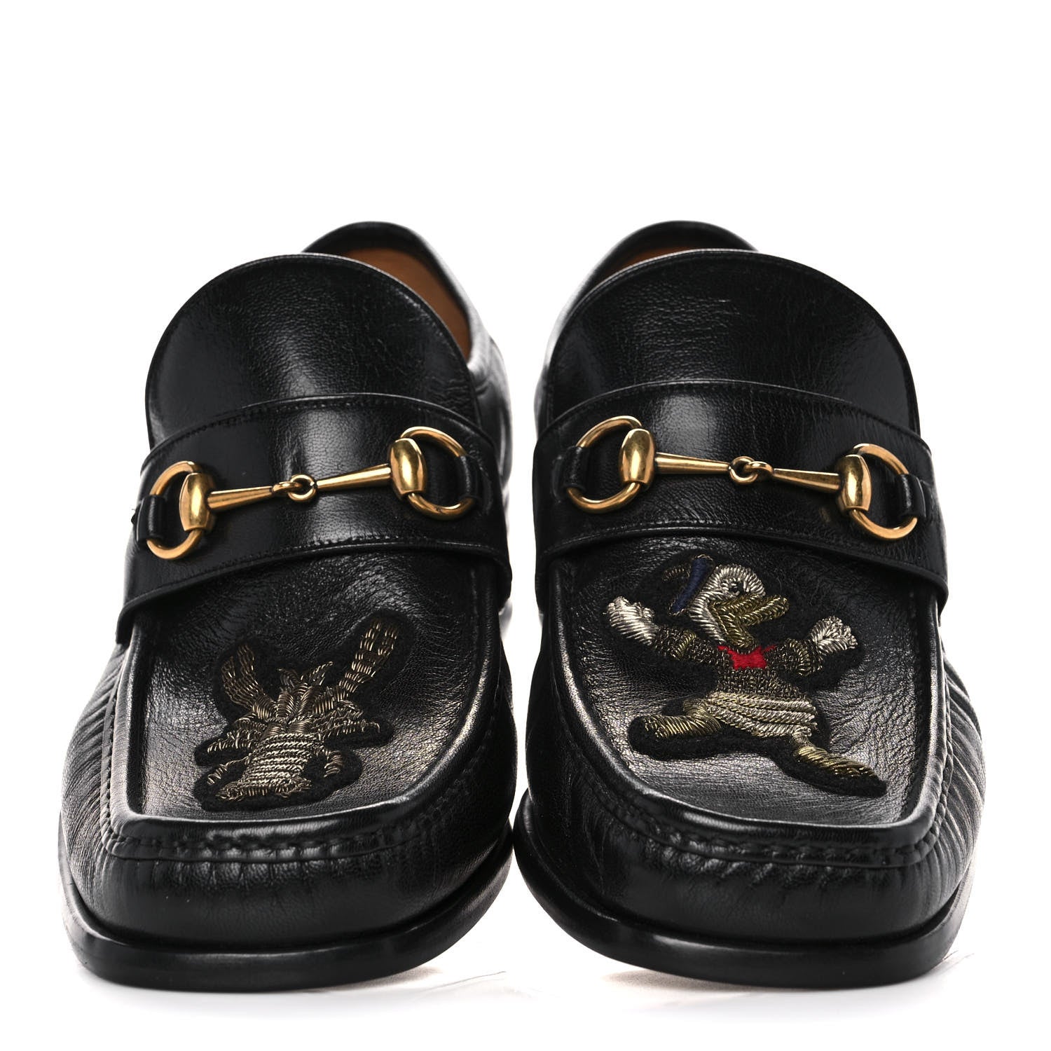Gucci X DISNEY Goatskin Donald Duck Embroidered Mens Horsebit Loafers 10 Black 5 of 11
