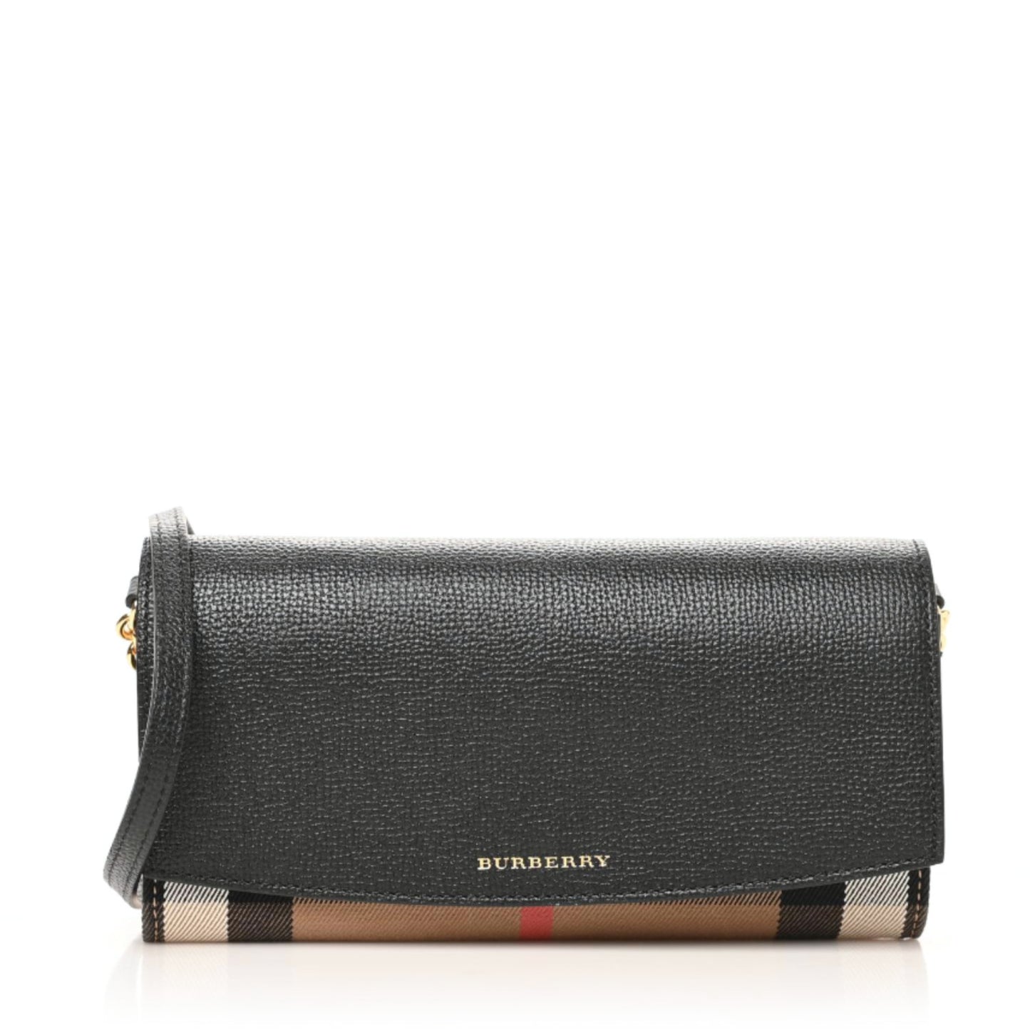 Grainy Calfskin House Check Henley Wallet On Chain Black