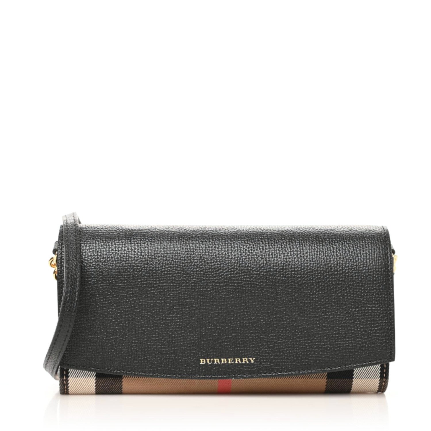 Burberry Grainy Calfskin House Check Henley Wallet On Chain Black 1 of 7