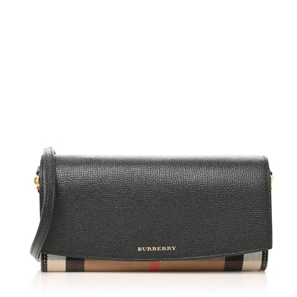 Burberry Grainy Calfskin House Check Henley Wallet On Chain Black 1 of 7