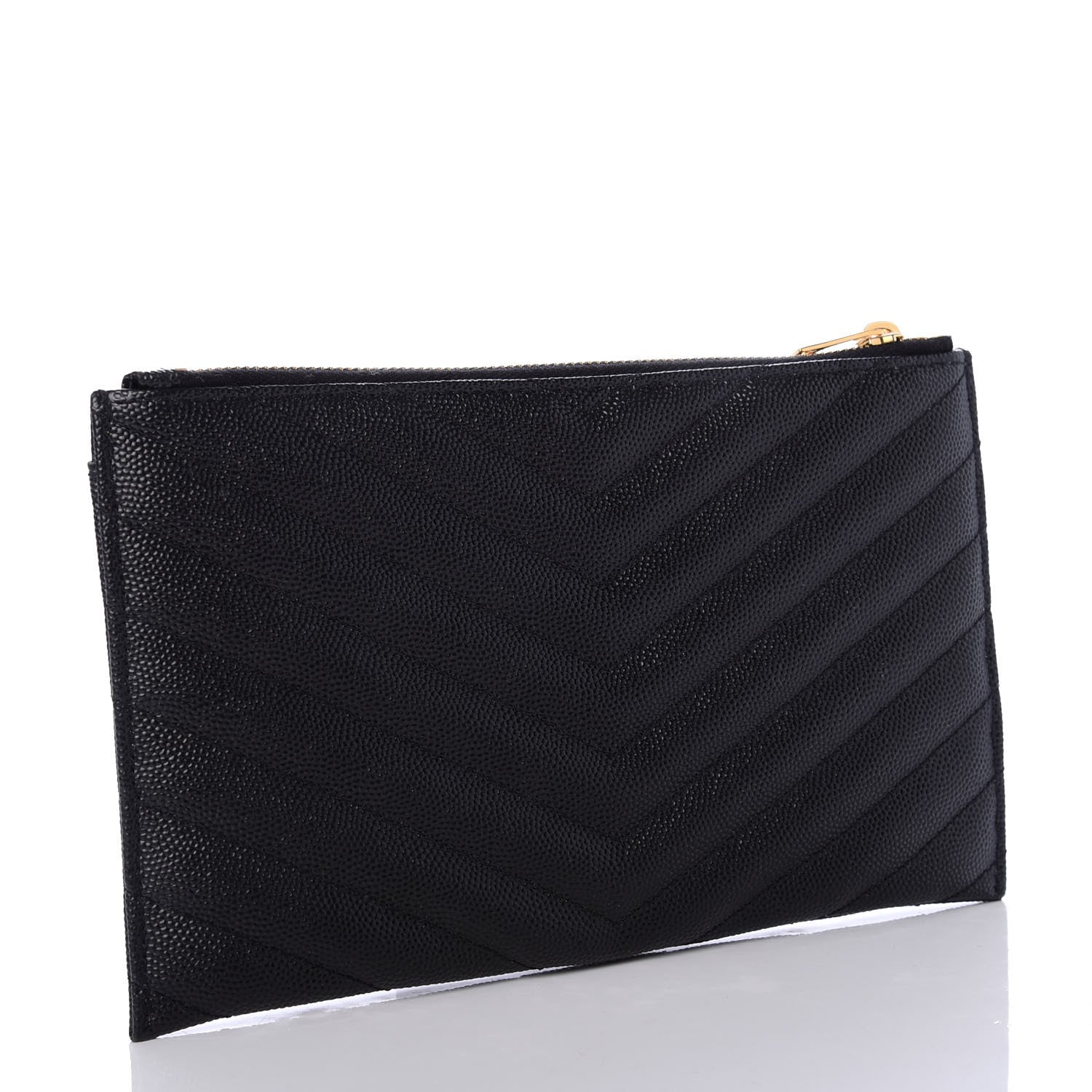 Saint Laurent Grain De Poudre Chevron Monogram Bill Pouch Black 3 of 6