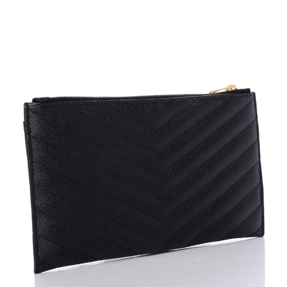 Saint Laurent Grain De Poudre Chevron Monogram Bill Pouch Black 3 of 6