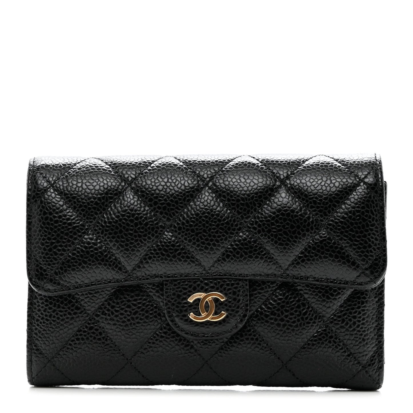 Caviar Quilted Medium Flap Wallet Black