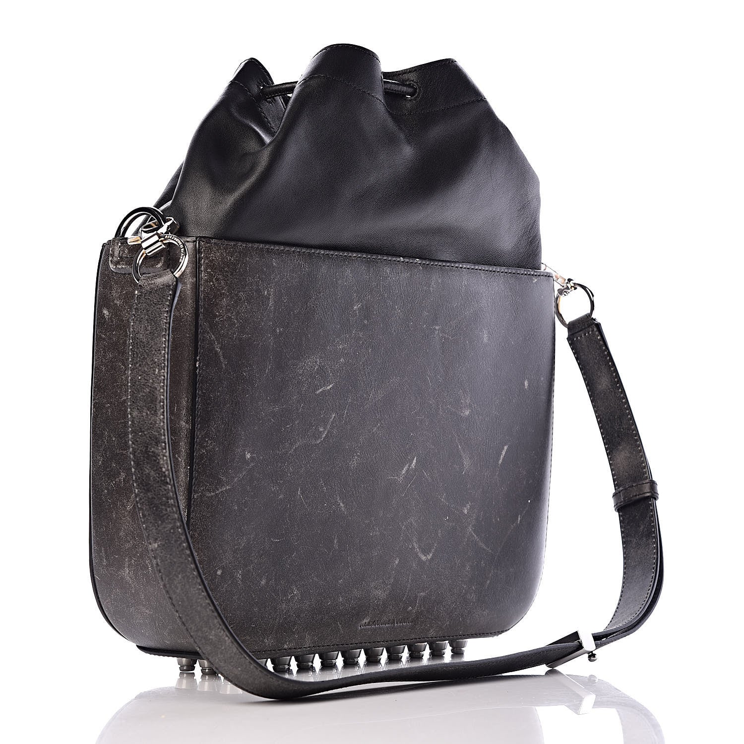 Alexander Wang Distressed Calfskin Flat Drawstring Bucket Black 3 of 11